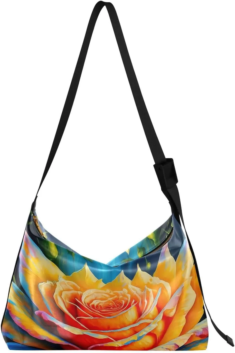 Oil Painting Valentines Day Rose Hobo Crossbody Bags for Women Leather Large Shoulder Bag Cross Body Petal Trendy Womens Tote Bags Handbag for Travel Shopping