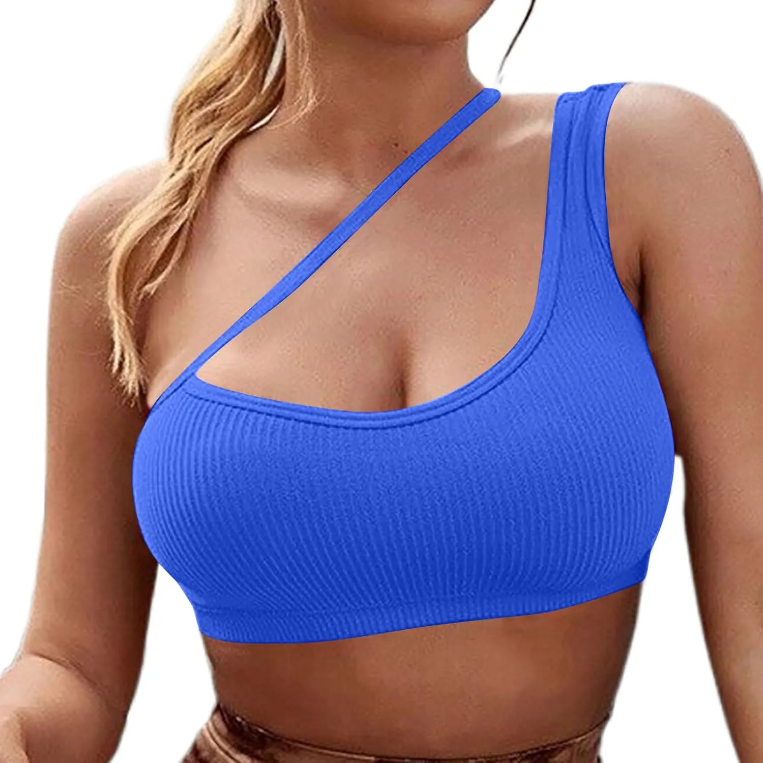 One Shoulder Sports Bra Fixed Cup Seamless Supportive Sports Bras for Women Sexy Low Cup Exercise Athletic Underwear