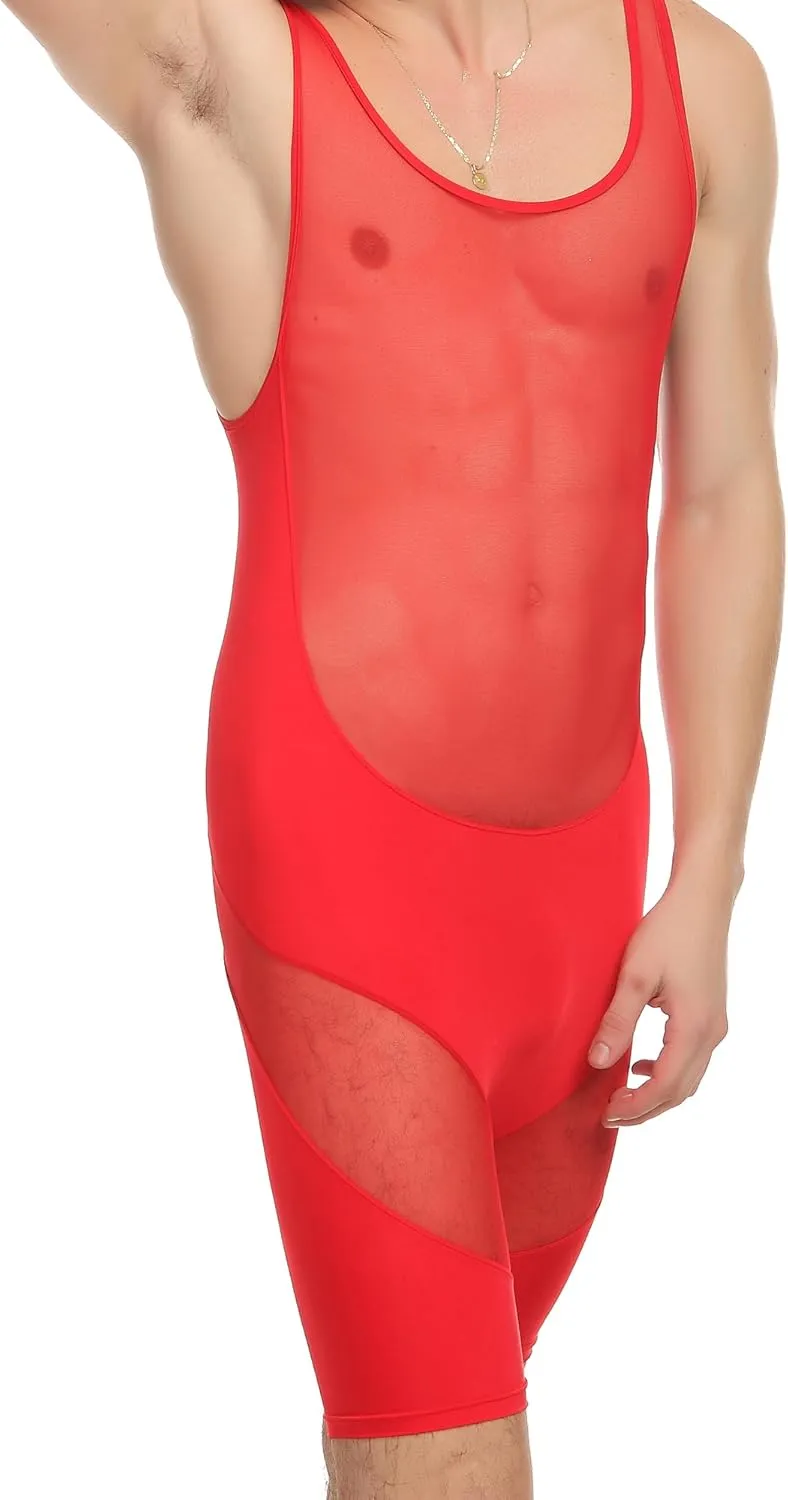 ONEFIT Men's Mesh Bodysuits Jumpsuit Undershirt Jockstrap Wrestling Singlet Bodysuit Underwear