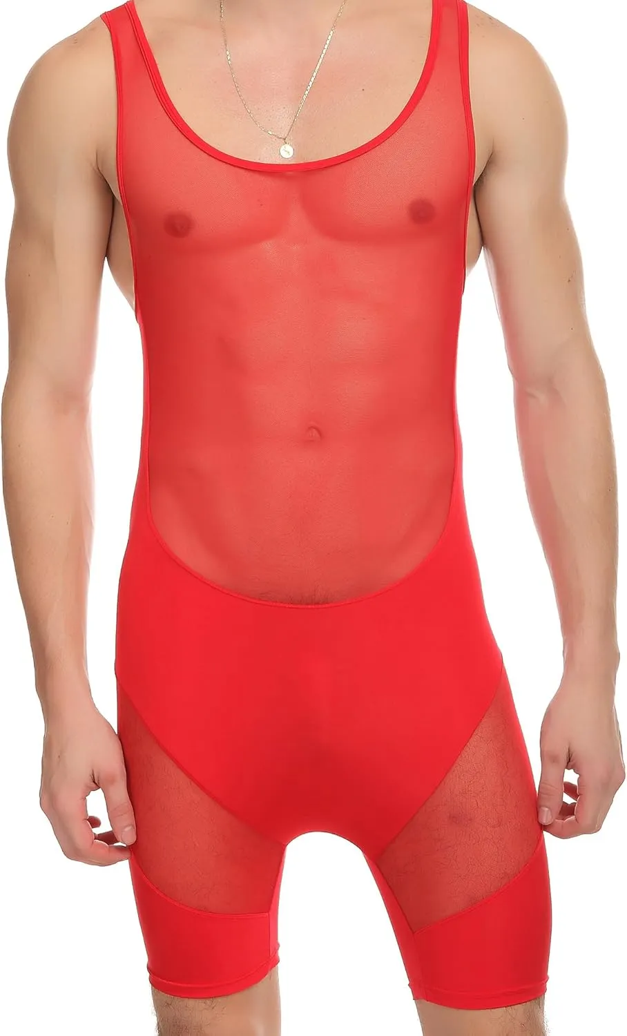 ONEFIT Men's Mesh Bodysuits Jumpsuit Undershirt Jockstrap Wrestling Singlet Bodysuit Underwear