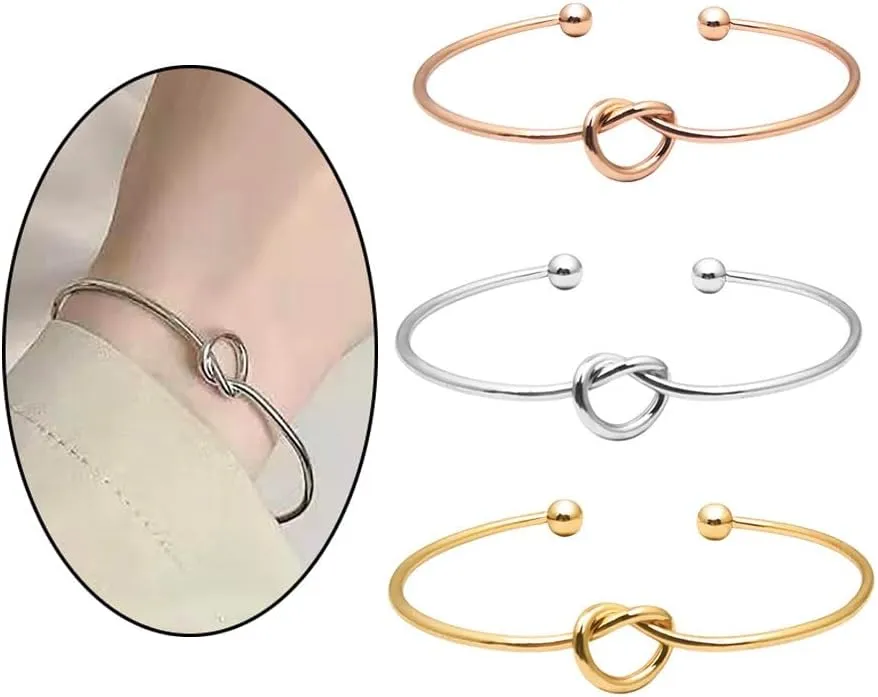 ONLYJUMP 14K Gold Plated Forever Love Knot Infinity Bracelets for Women Simple Delicate Open Adjustable Love Heart Cuff Bracelet Minimalist Knot Bangles Bracelet Fashion Jewellery Gift