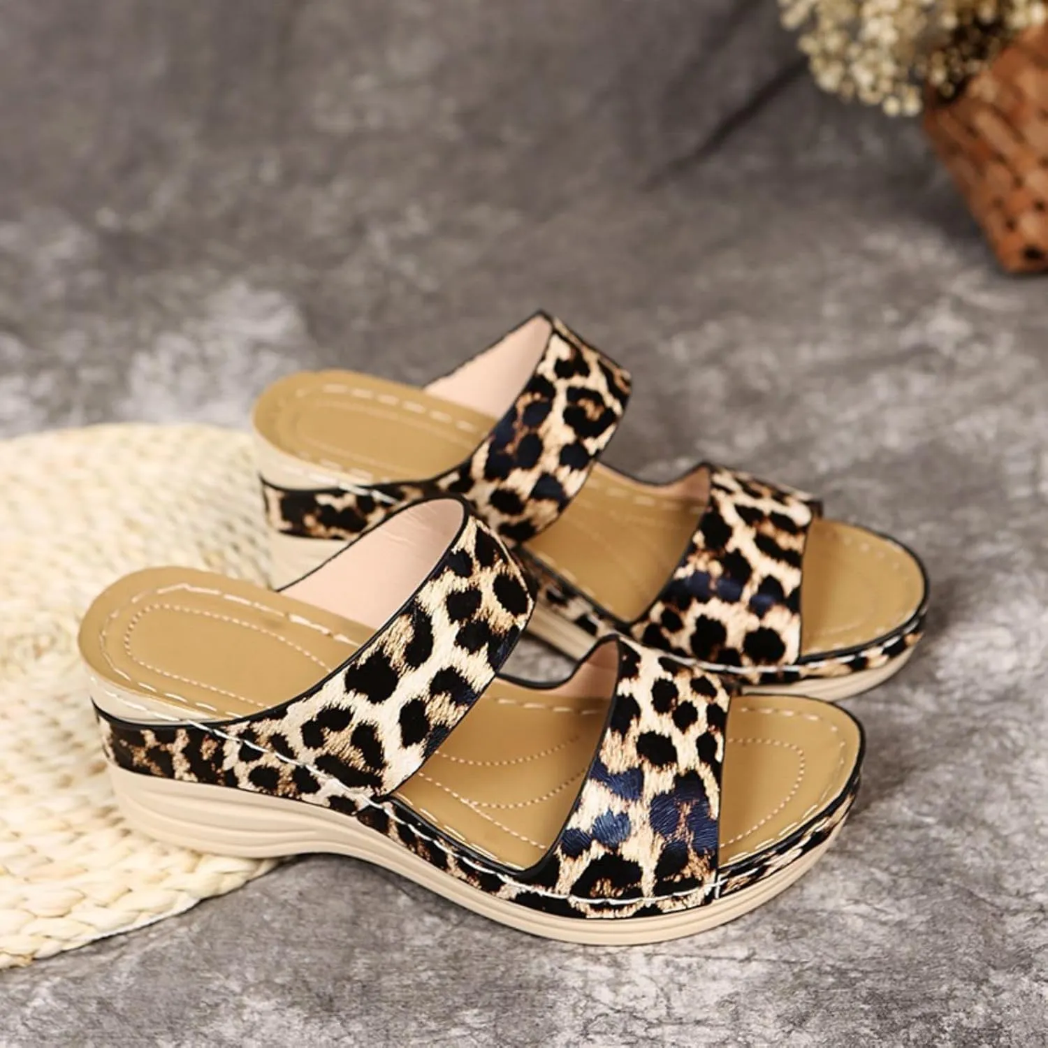 Orthopedic Sandals for Women Platform Wedge Arch Support Flat Slipper Open Toe Comfort Casual Beach Walking Heels Shoes 2025 Breathable Wide Width Slippers Anti-Slip Comfortable Slingback