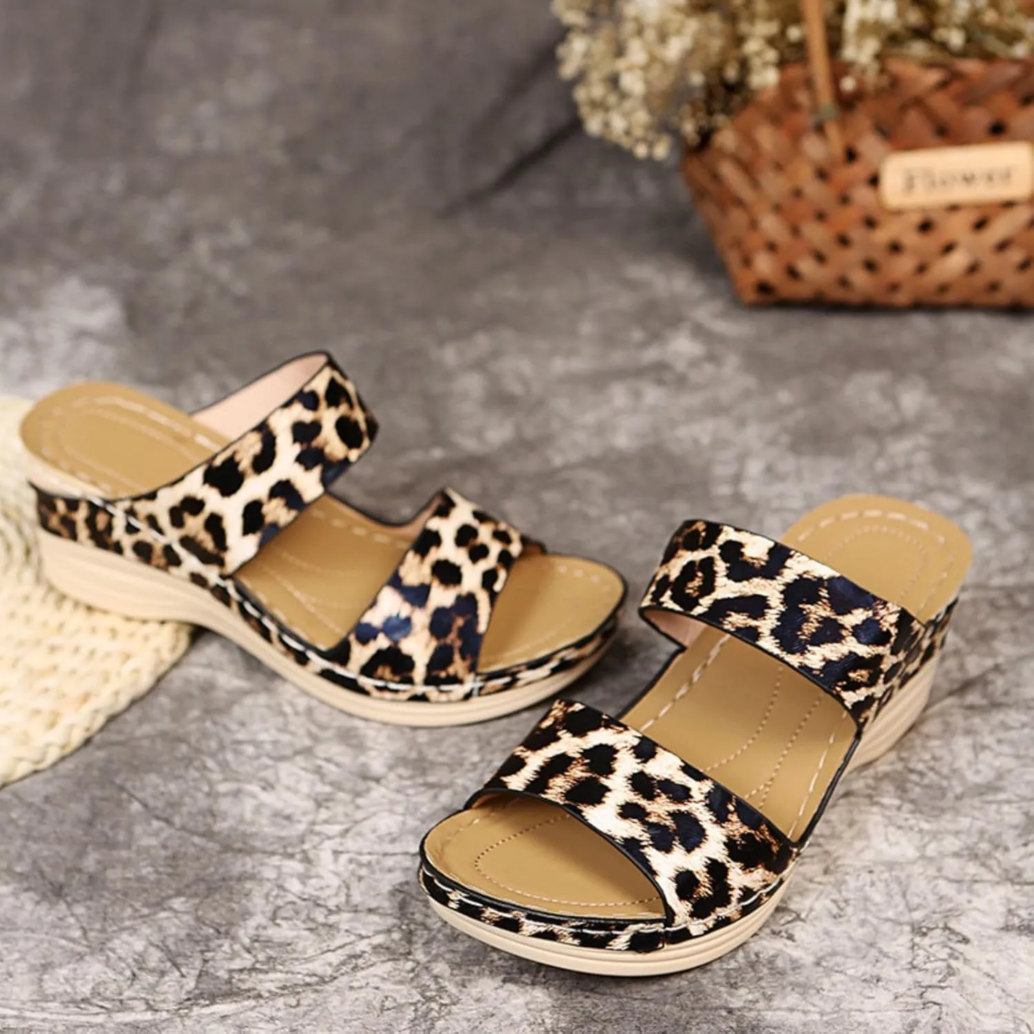 Orthopedic Sandals for Women Platform Wedge Arch Support Flat Slipper Open Toe Comfort Casual Beach Walking Heels Shoes 2025 Breathable Wide Width Slippers Anti-Slip Comfortable Slingback