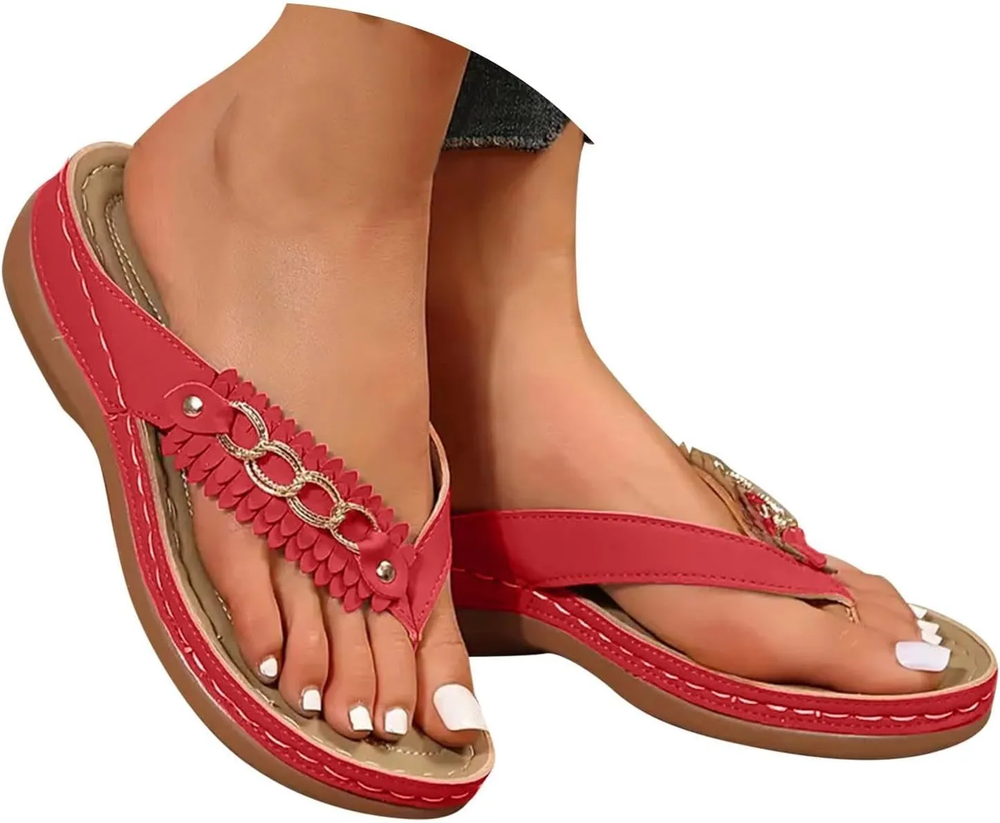 Orthopedic Sandals for Women, Summer Dressy Comfortable Arch Support Wedge 2025 Casual Flat Open Toe Platform Non-Slip Beach Dress Open-Toe with Slip On Flip Flops Shoes