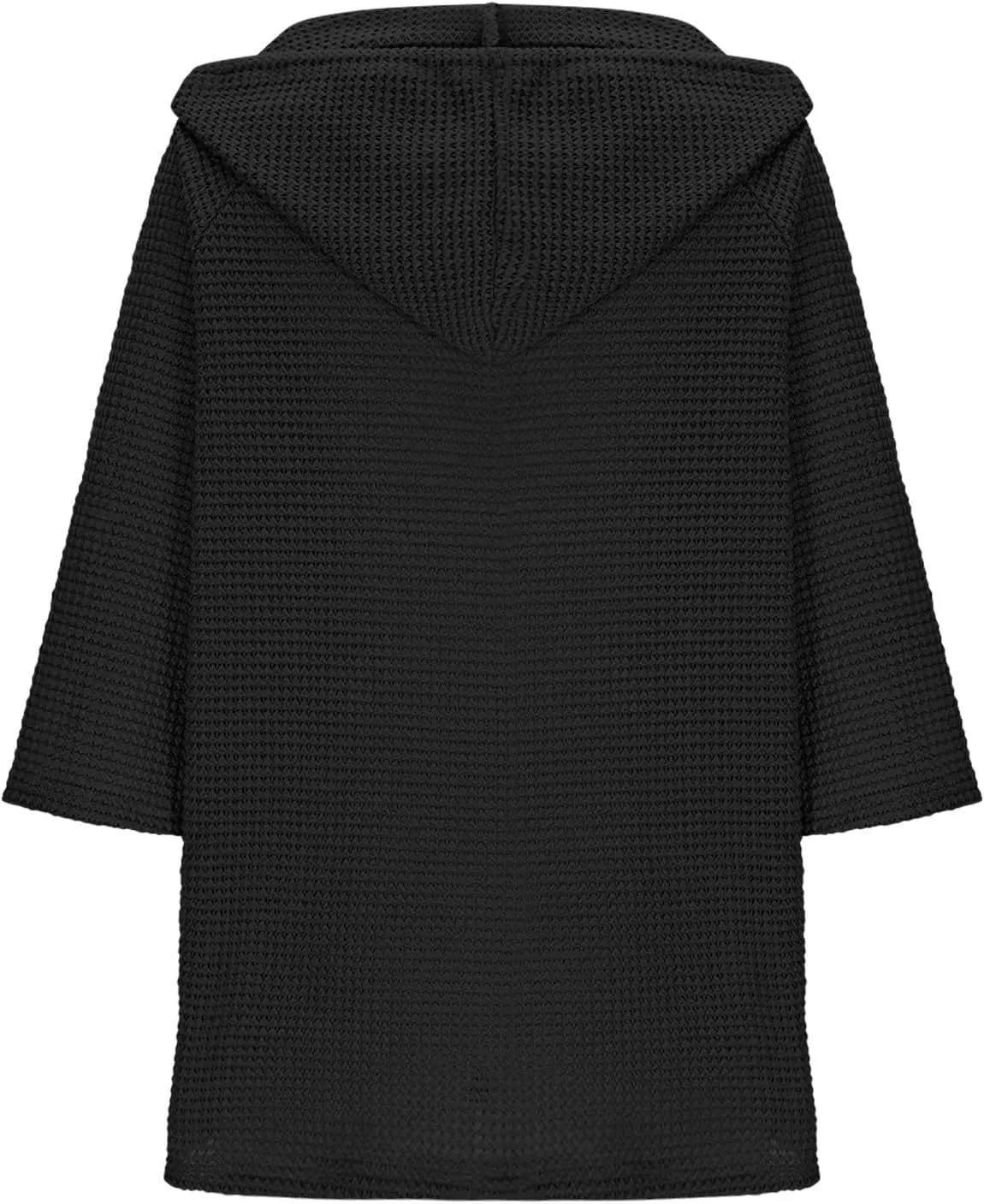 Oversized T Shirts for Women 3/4 Sleeve Waffle Button Down Tops Drawstring Hooded Henley V Neck Tshirts Cute Hoodies