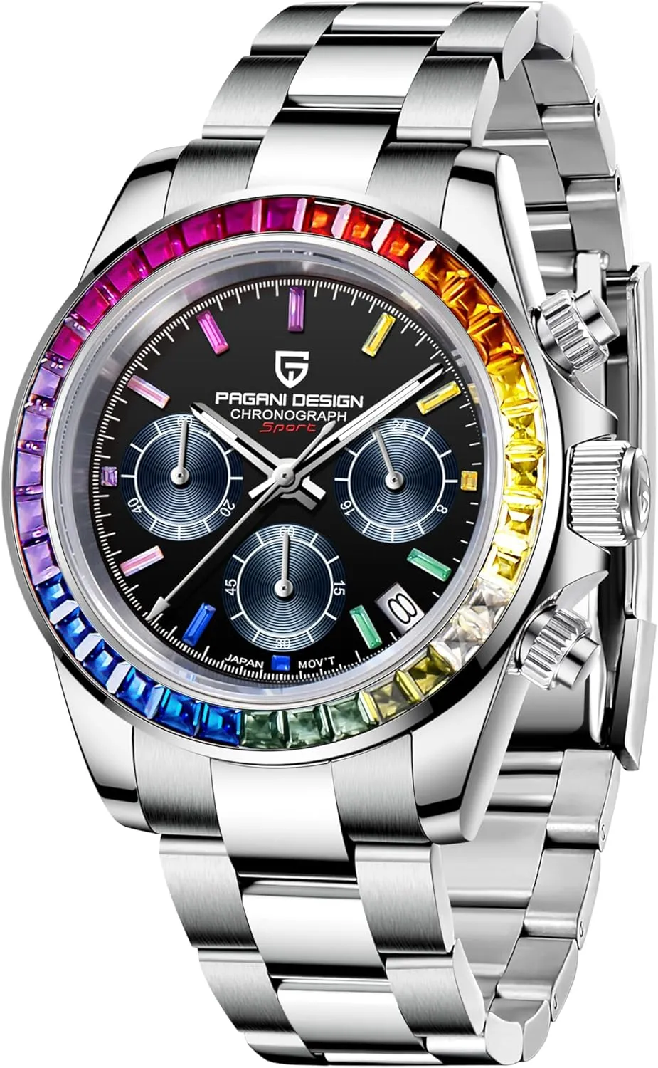 Pagani Design Classic Men's Quartz Watch Japan VK63 Movement Ceramic Bezel Stainless Steel Waterproof Business Sport Chronograph Date