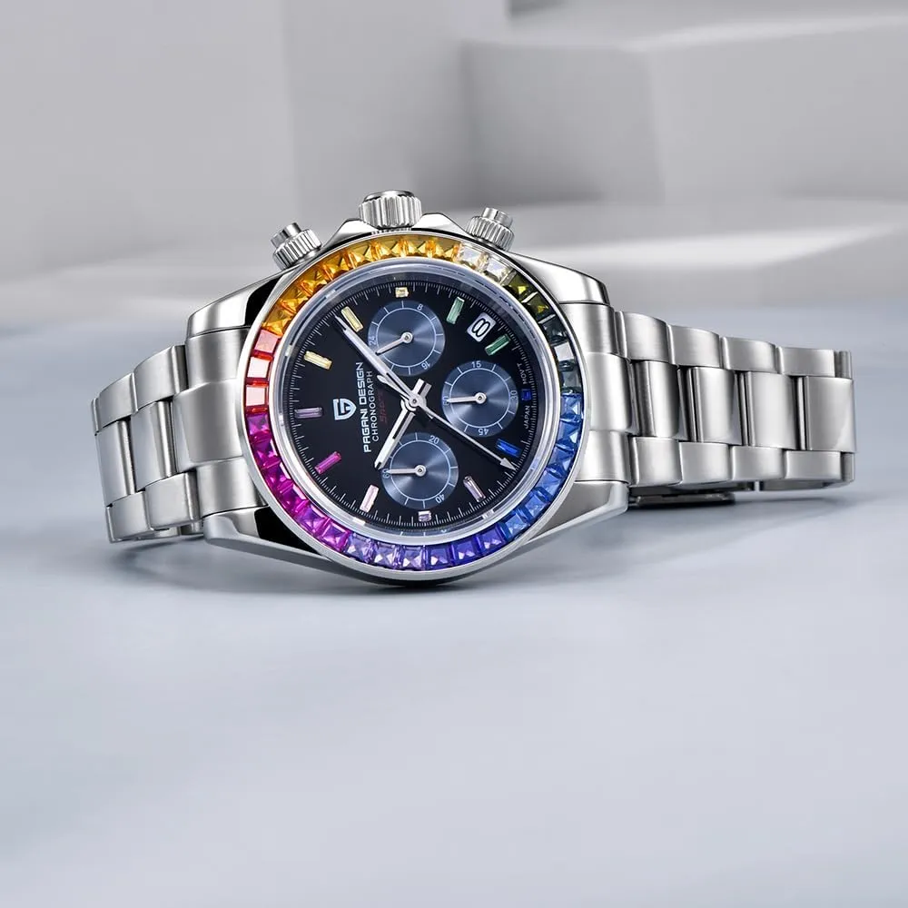 Pagani Design Classic Men's Quartz Watch Japan VK63 Movement Ceramic Bezel Stainless Steel Waterproof Business Sport Chronograph Date