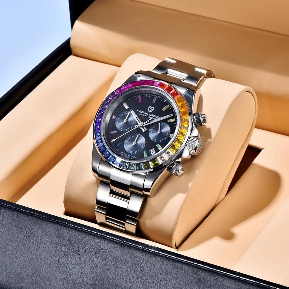 Pagani Design Classic Men's Quartz Watch Japan VK63 Movement Ceramic Bezel Stainless Steel Waterproof Business Sport Chronograph Date