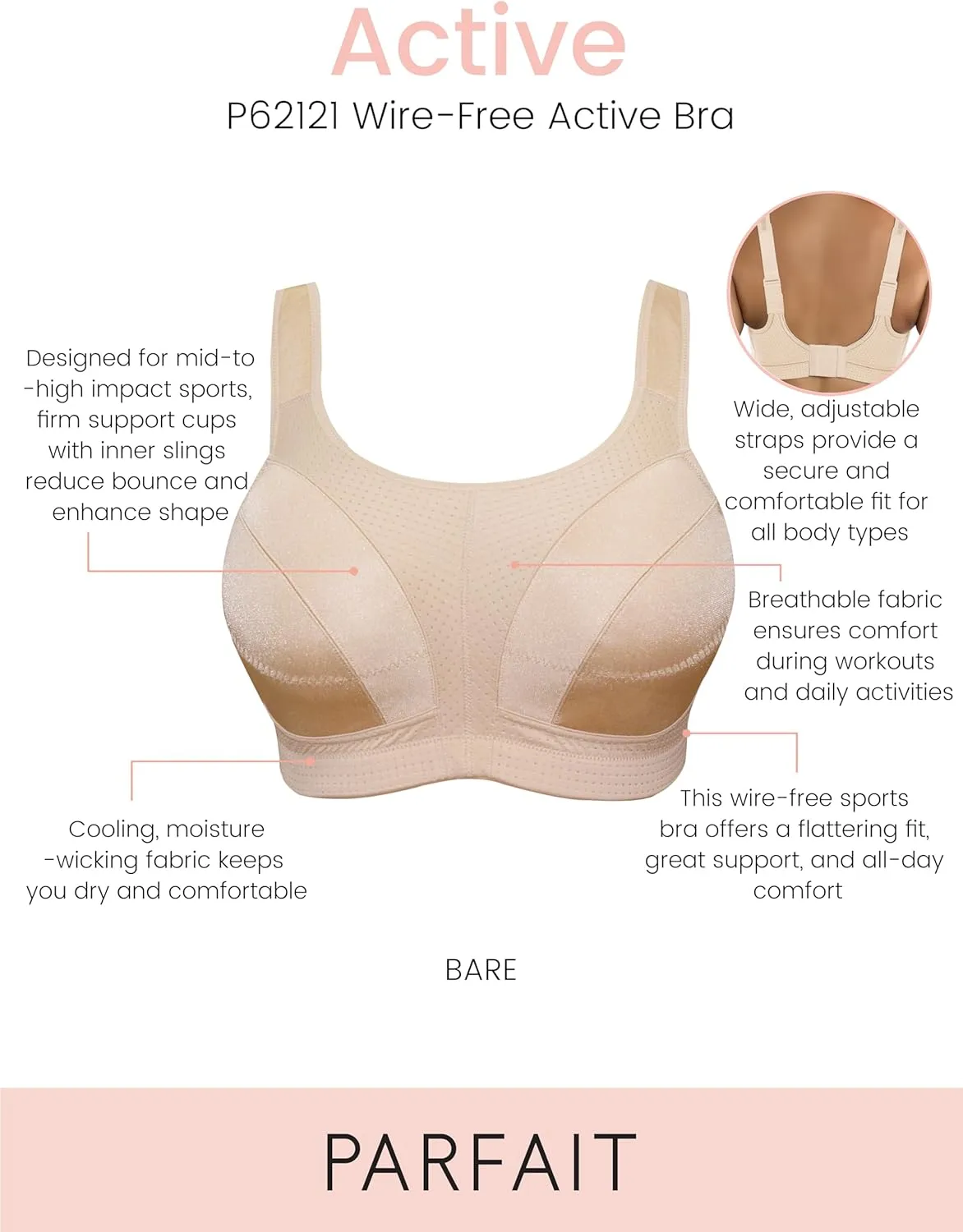 PARFAIT Active P62121 Wirefree Full Busted and Full Coverage Unlined Sports Bra