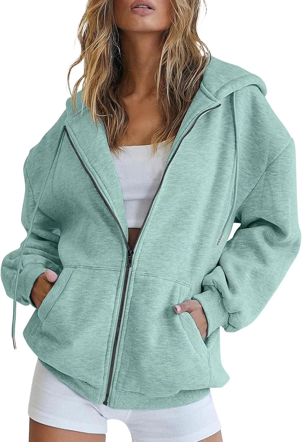 PETYCZEN Zip Up Hoodies for Women Casual Long Sleeve Oversized Sweatshirt Drawstring Cute Teen Girls Jackets Fall Y2K Clothes