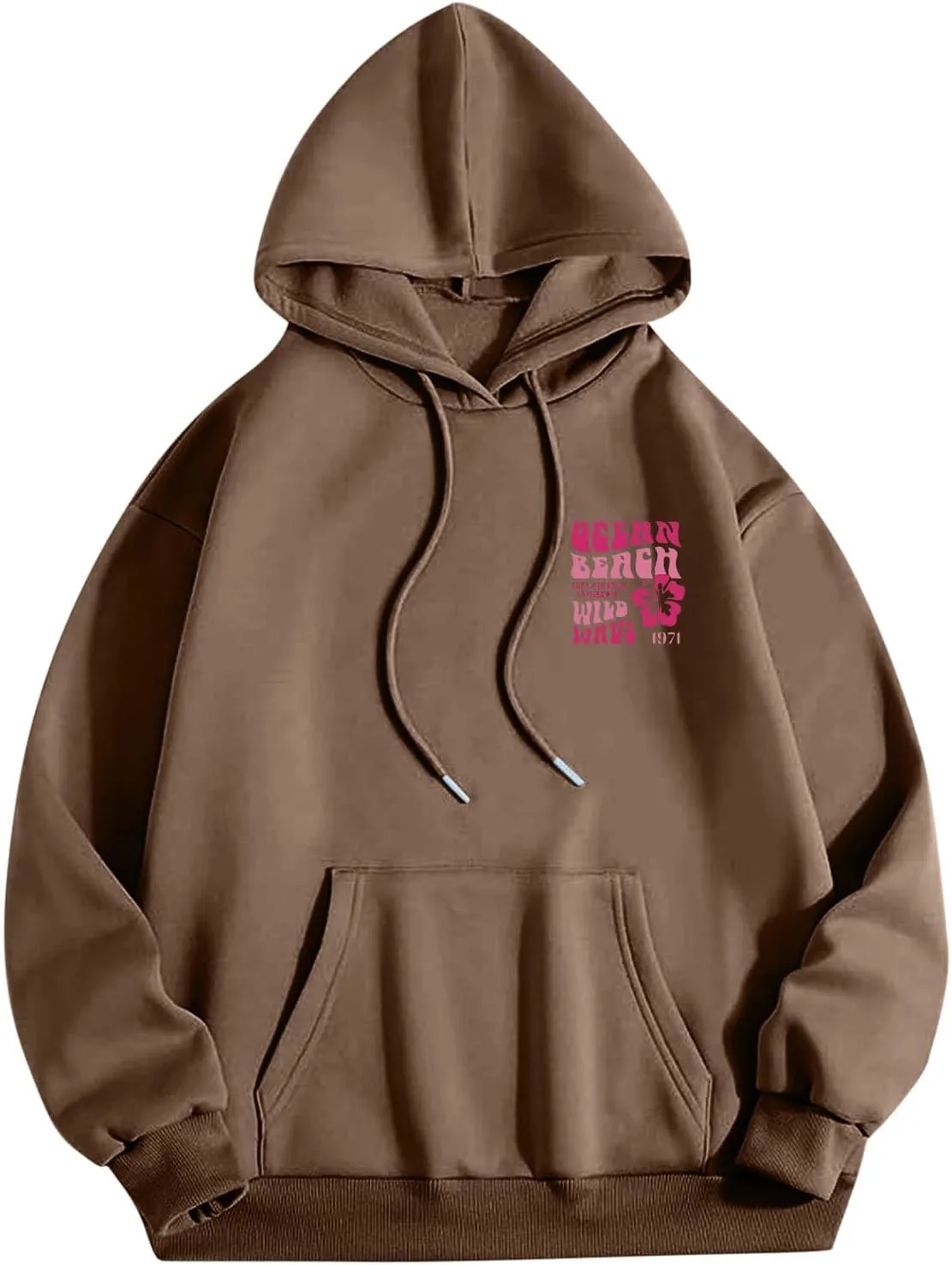 Pink Palm Puff Hoodie for Women Graphic Letter Print Hoodies Oversize Lightweight Pullover Y2k Drawstring Sweatshirt