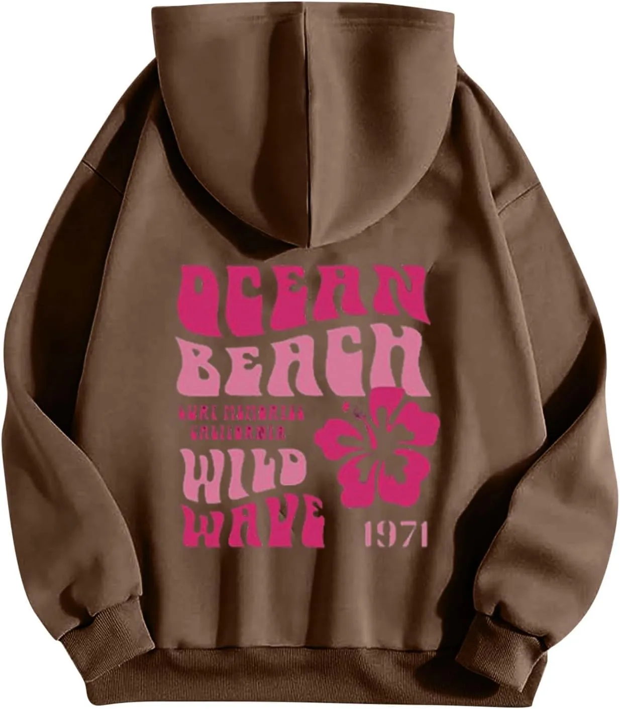 Pink Palm Puff Hoodie for Women Graphic Letter Print Hoodies Oversize Lightweight Pullover Y2k Drawstring Sweatshirt