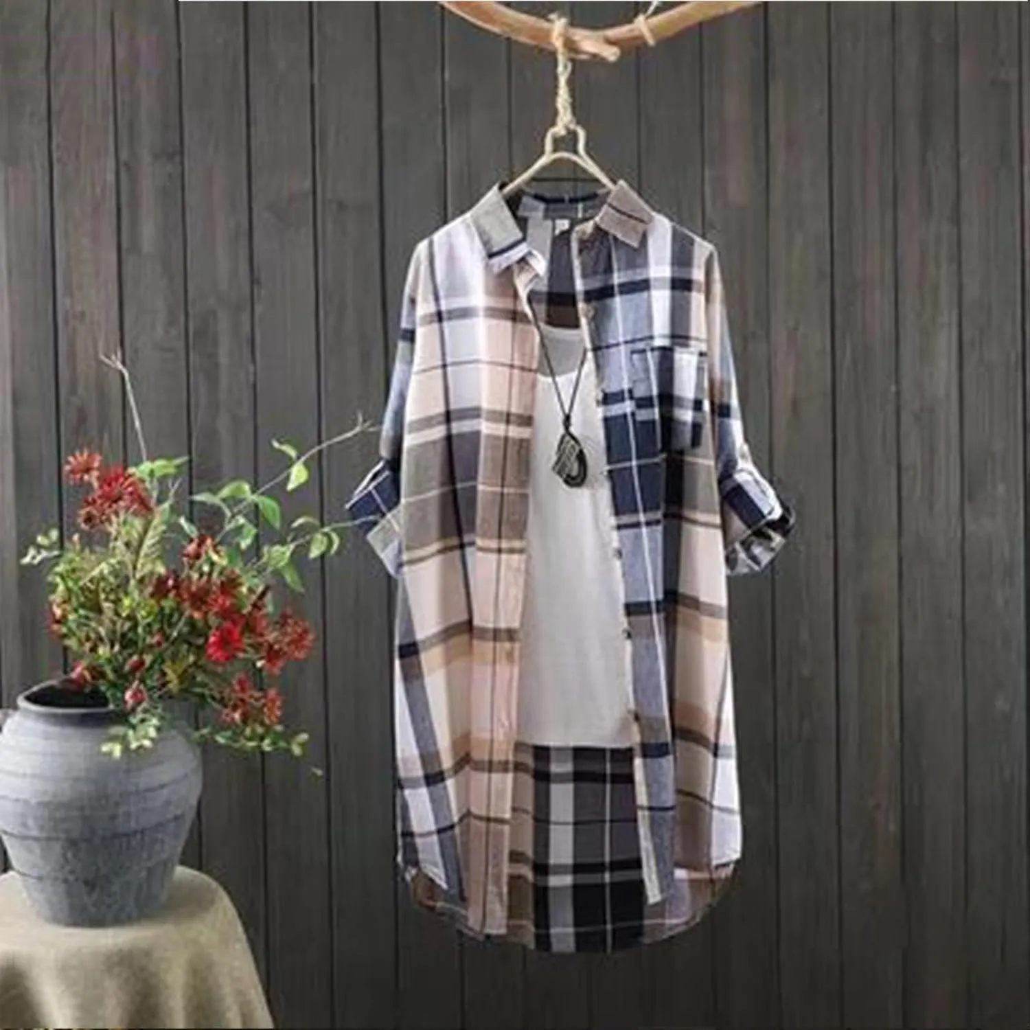 Plaid Shirts for Women-Long Sleeve Work Shirts Open Front Cardigan Fall Outfits for Women 2024 Oversized Cardigan