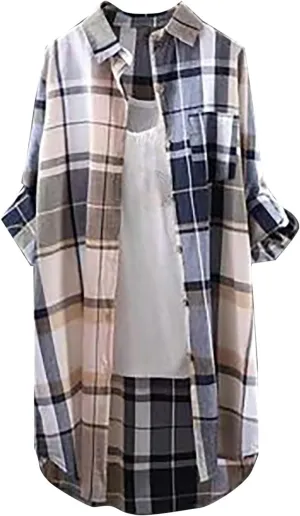Plaid Shirts for Women-Long Sleeve Work Shirts Open Front Cardigan Fall Outfits for Women 2024 Oversized Cardigan