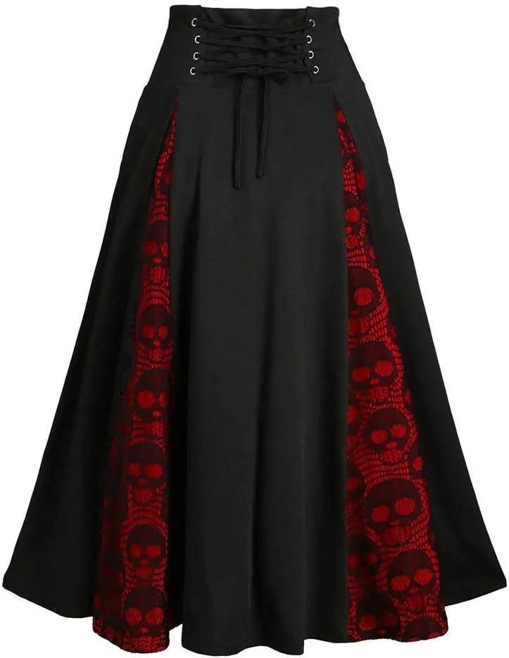 Pleated Skirt Gothic Skirt Waist Women High Plus Midi Patchwork Size Lace Skirt Denim Skirts for Women