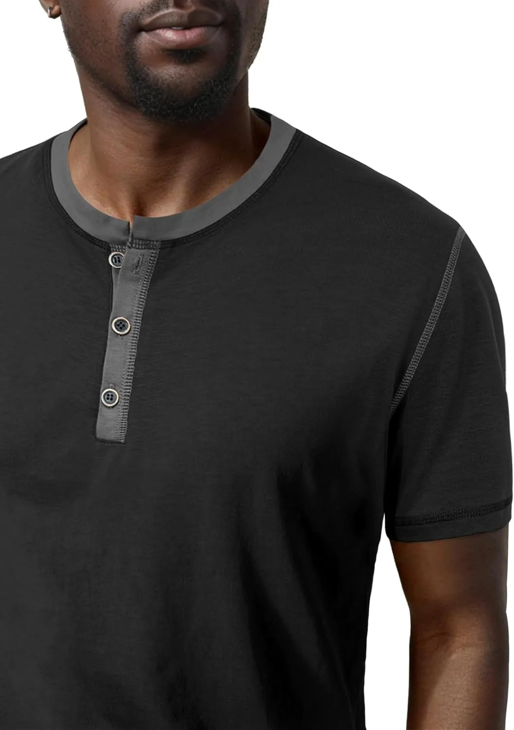PLEPAN Mens Henley Shirts Crewneck Short Sleeve Casual Cotton T-Shirts with Contrast Color Collar