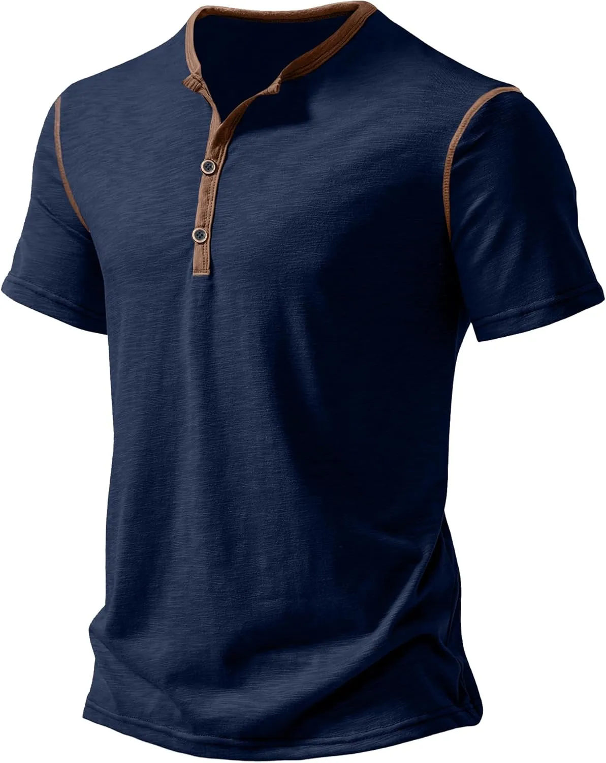 PLEPAN Mens Henley Shirts Crewneck Short Sleeve Casual Cotton T-Shirts with Contrast Color Collar
