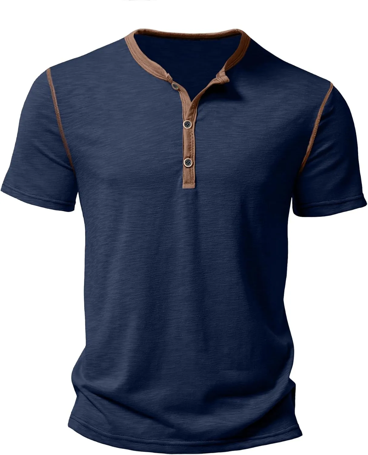 PLEPAN Mens Henley Shirts Crewneck Short Sleeve Casual Cotton T-Shirts with Contrast Color Collar