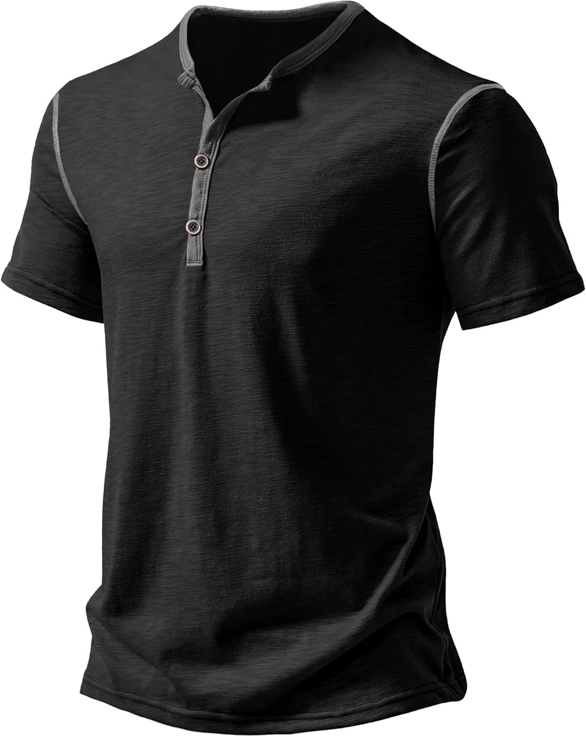PLEPAN Mens Henley Shirts Crewneck Short Sleeve Casual Cotton T-Shirts with Contrast Color Collar