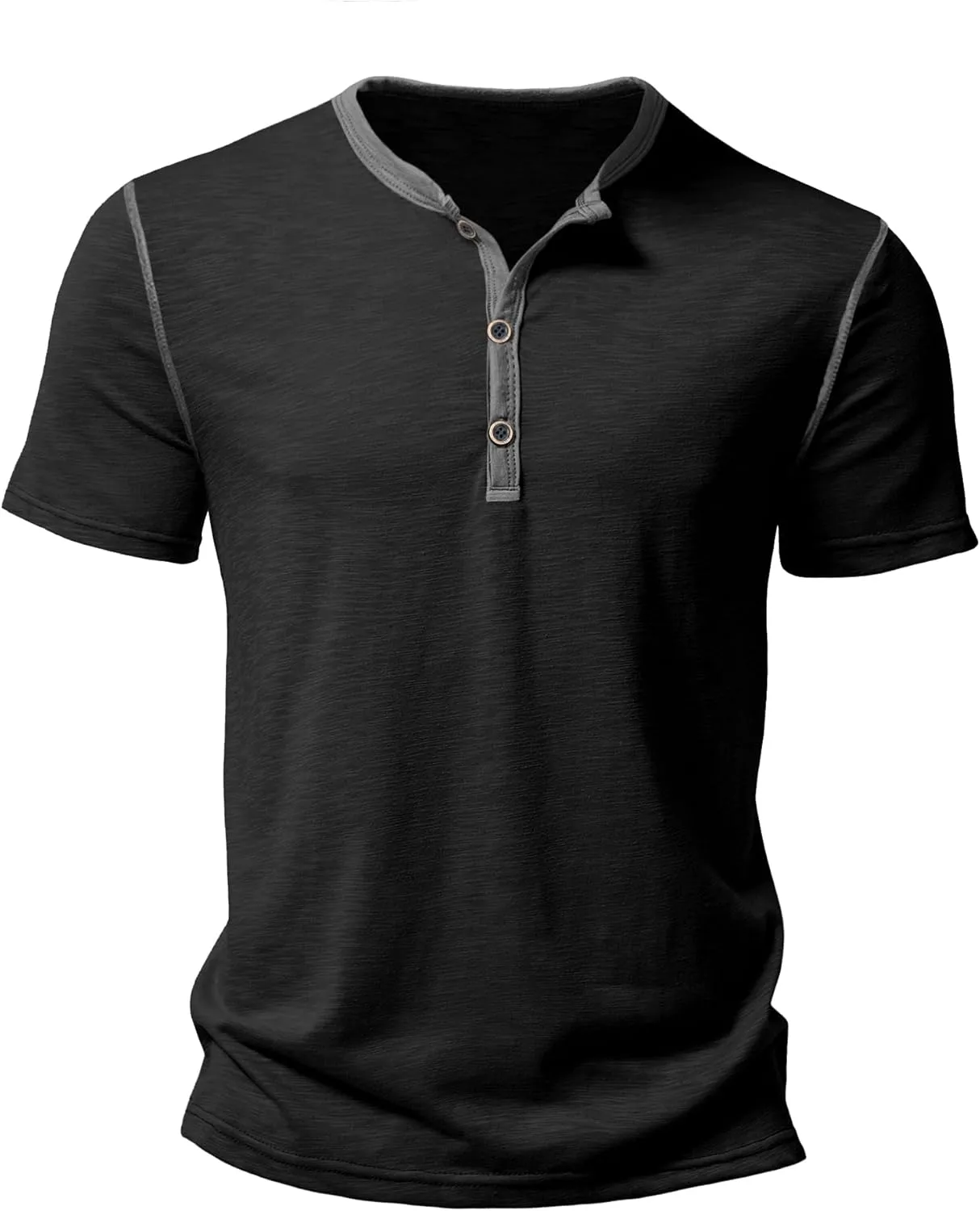 PLEPAN Mens Henley Shirts Crewneck Short Sleeve Casual Cotton T-Shirts with Contrast Color Collar