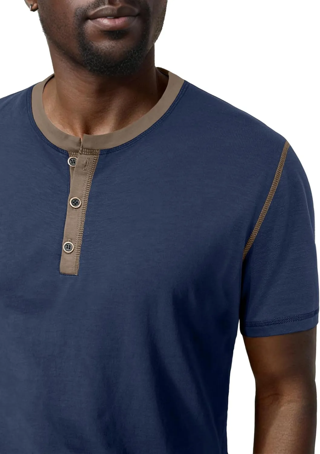 PLEPAN Mens Henley Shirts Crewneck Short Sleeve Casual Cotton T-Shirts with Contrast Color Collar