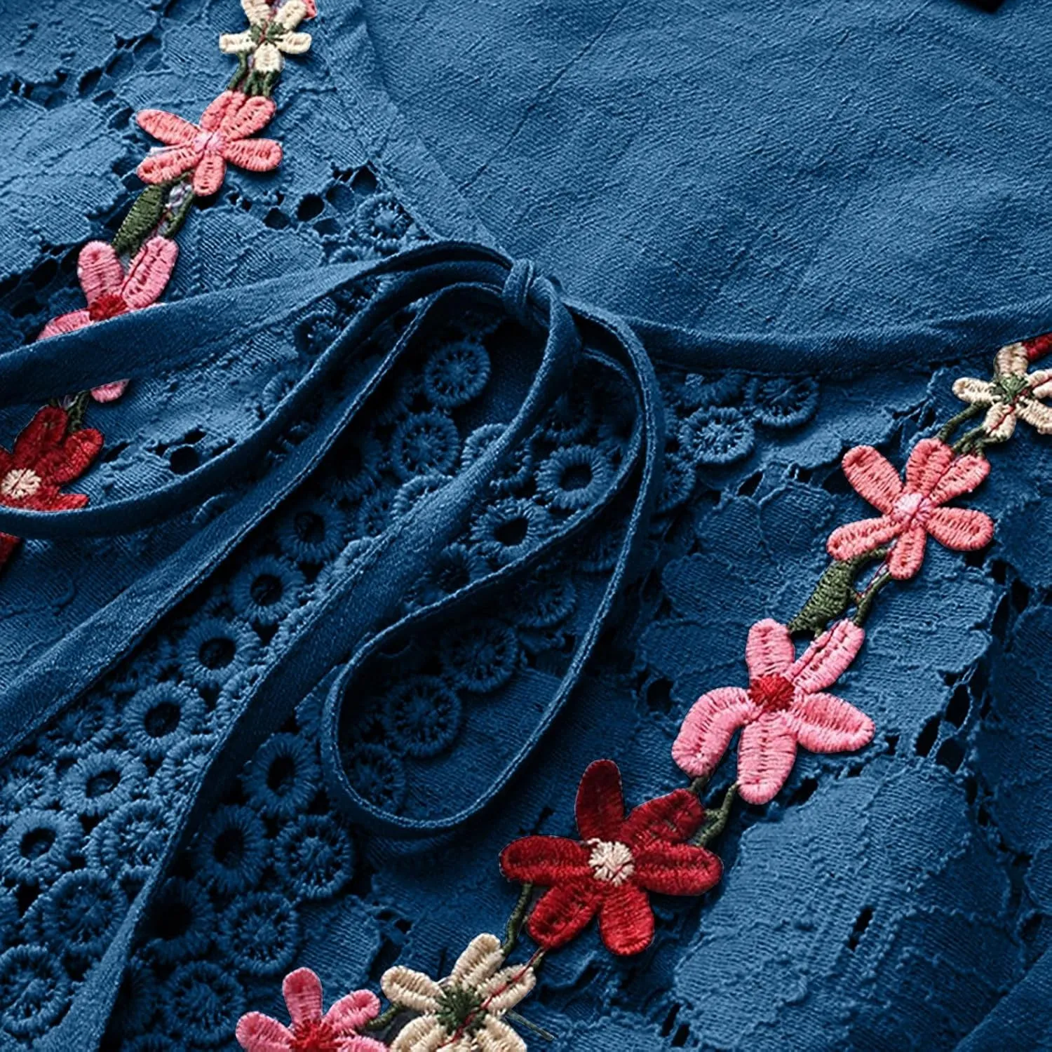 Plus Size Cotton Linen Tops Women Floral Decor Lace Shirts Cute Boho Tunic Tops Half Sleeve Tees Holiday Pullovers