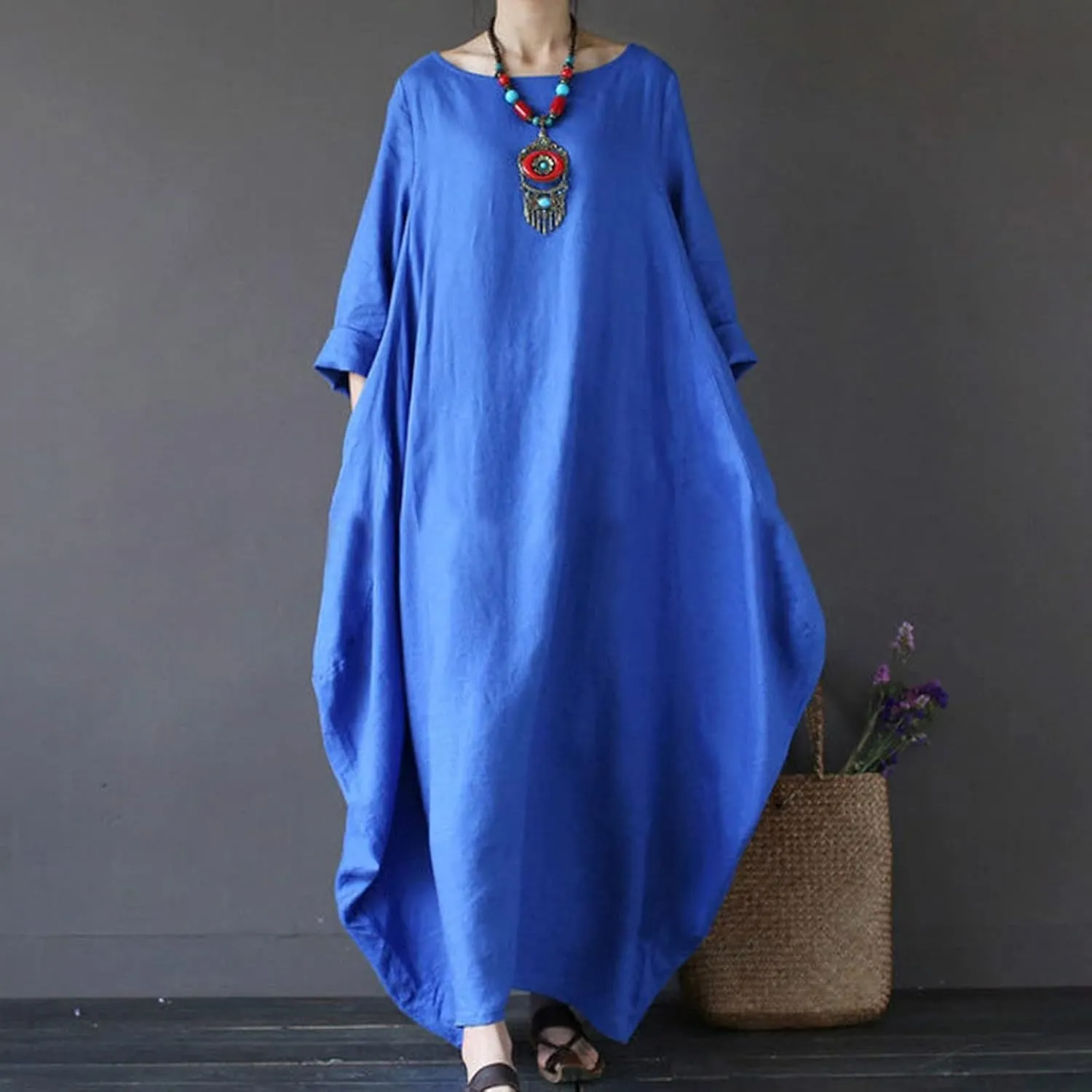 Plus Size Kaftan Dress Tunic Long Maxi Kimono Caftan Gown Nightdress Plus Size Beach Casual Dress Cotton Linen Dress