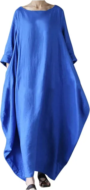Plus Size Kaftan Dress Tunic Long Maxi Kimono Caftan Gown Nightdress Plus Size Beach Casual Dress Cotton Linen Dress