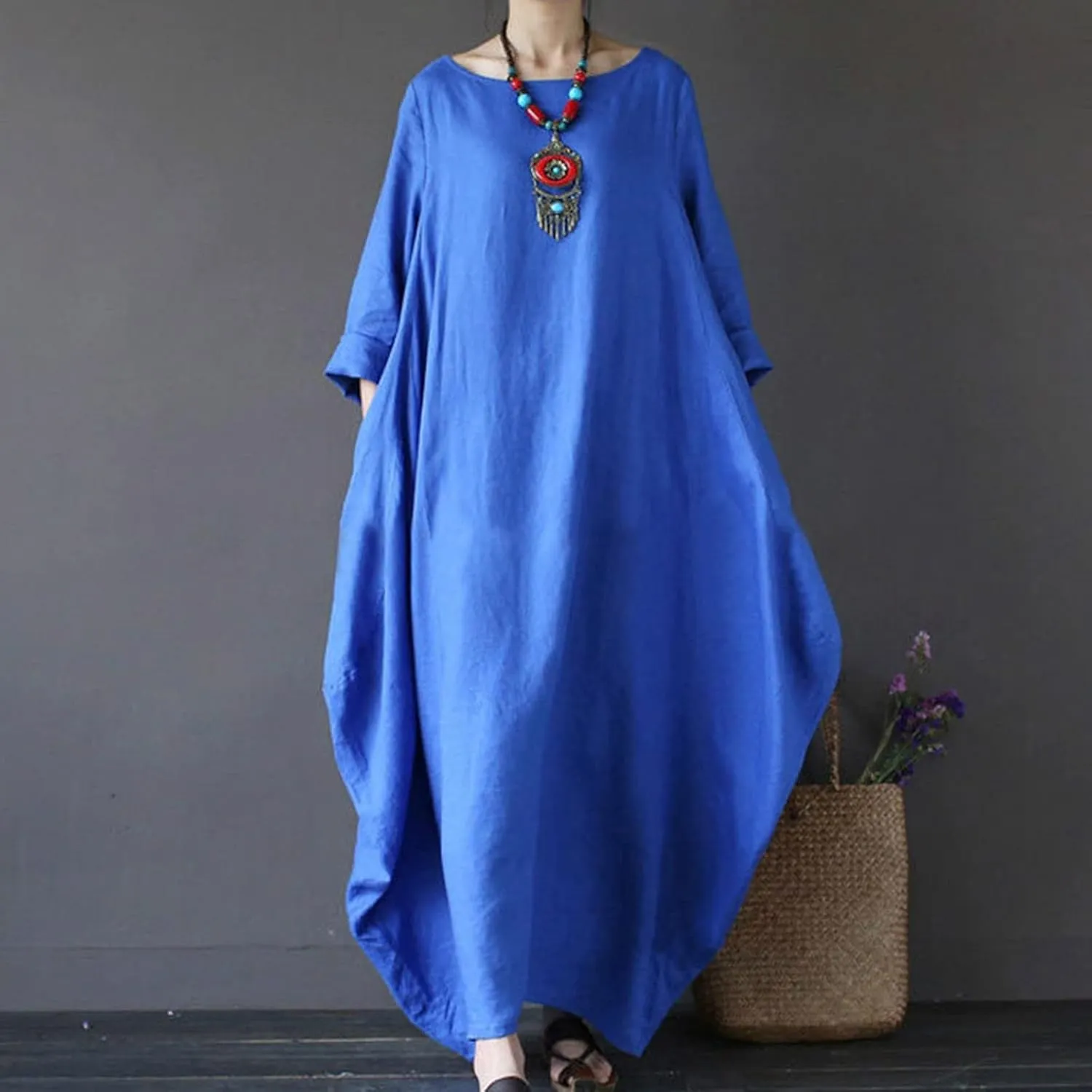 Plus Size Kaftan Dress Tunic Long Maxi Kimono Caftan Gown Nightdress Plus Size Beach Casual Dress Cotton Linen Dress