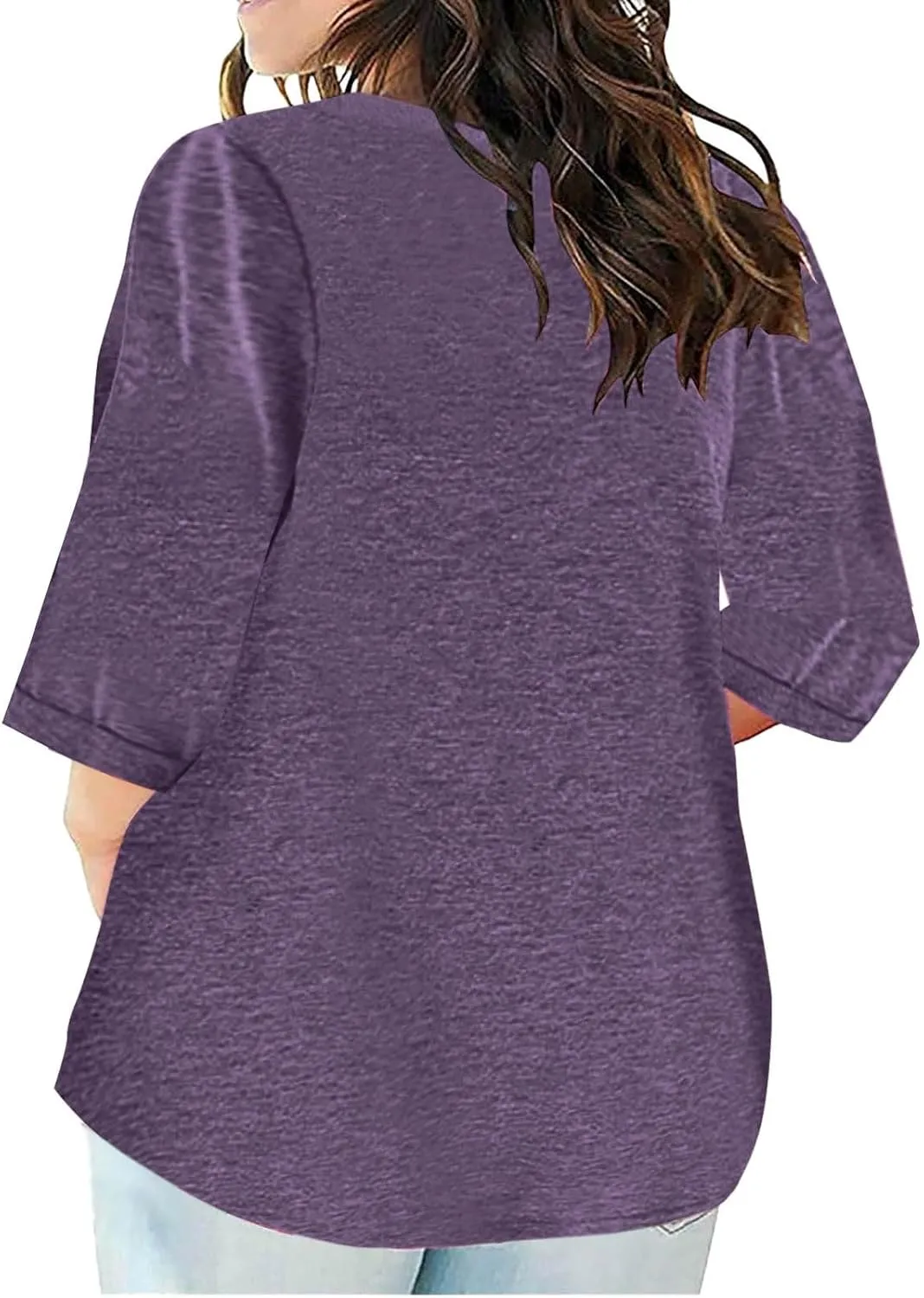 Plus Size T Shirts for Women Loose Fit 3/4 Length Sleeve Tops Oversized Cute Tees Summer V Neck Blouses