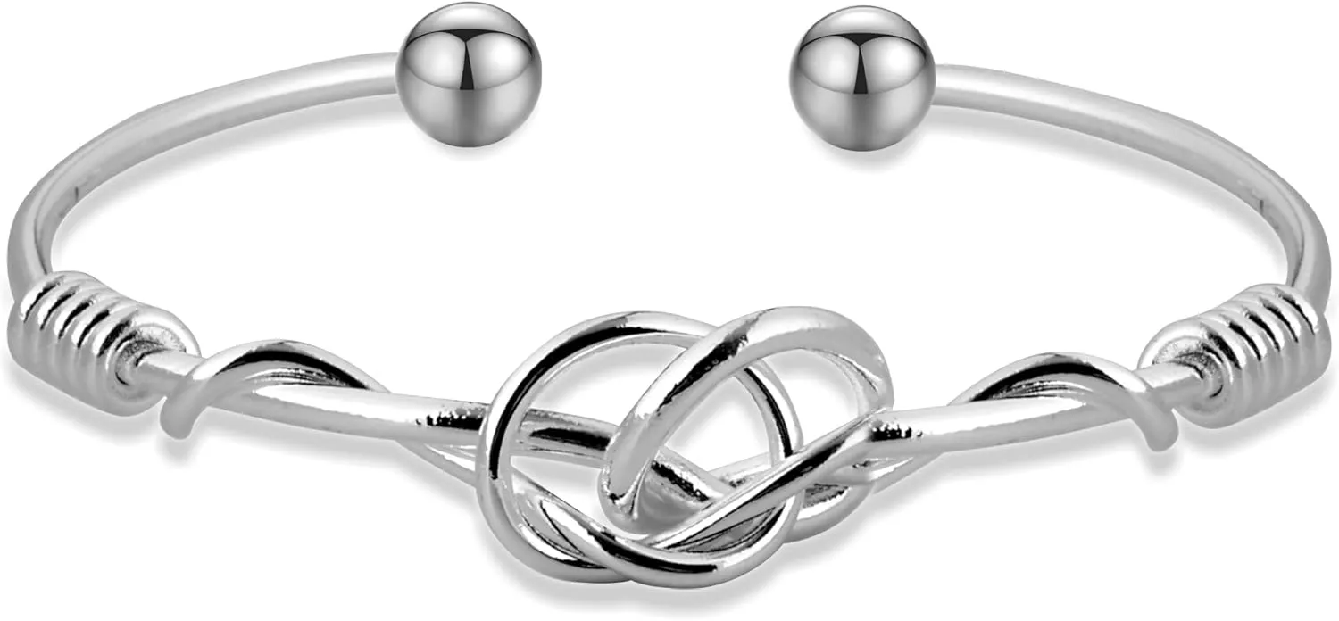 PLwelth Knot Cuff Bracelet for Women Sterling Silver Bangle Bracelets Forever Love Knot Infinity Bracelets Adjustable Open Charm Bracelet Trendy Jewelry Gifts for Her Wedding Valentines Day Christmas