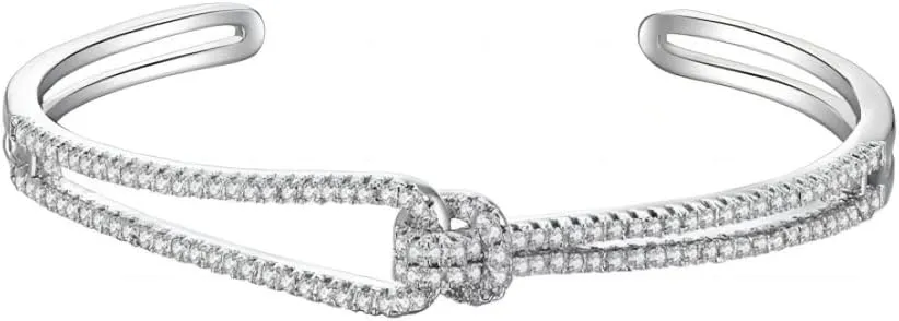 POIUY Moissanite Infinity/Knot/Bar Bangle Silver Cuff Bracelet Anniversary Birthday Jewelry Gift for Women Her Wife Daughter Sis Best Friend Mom