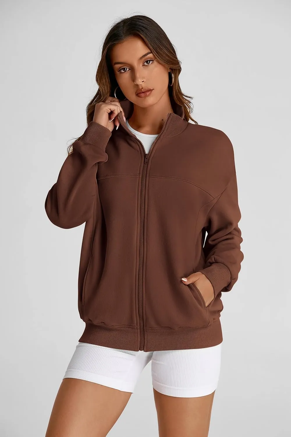 PRETTYGARDEN Women's 2025 Spring Fall Fashion Full Zip Up Sweatshirt Long Sleeve Loose Fit Trendy Casual Jacket with Pockets