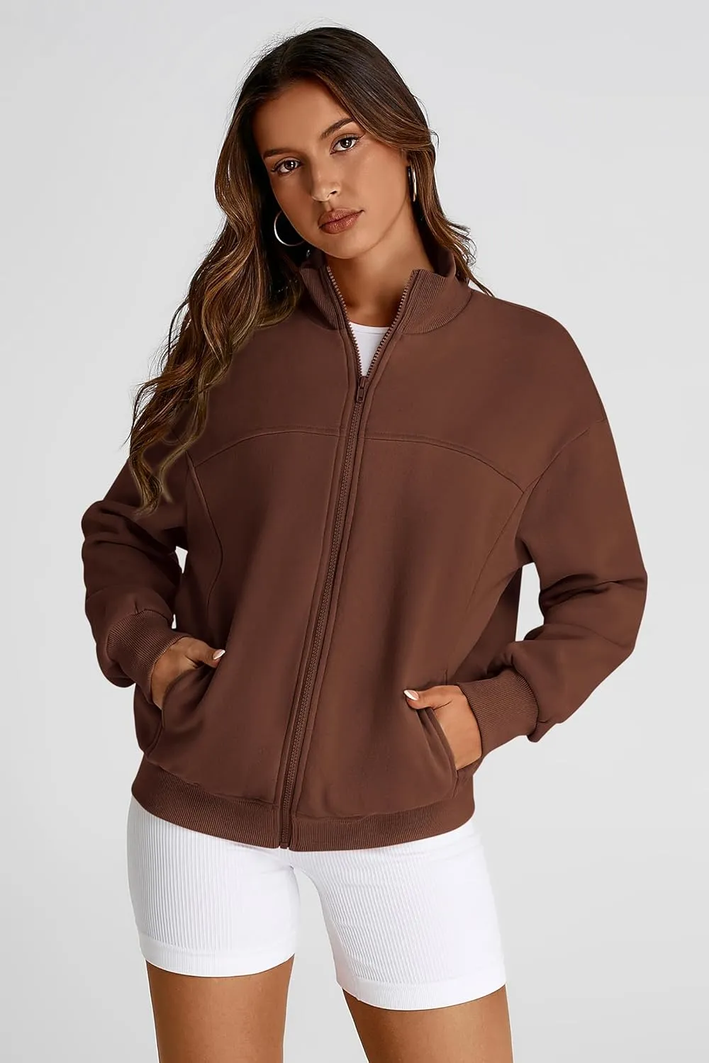 PRETTYGARDEN Women's 2025 Spring Fall Fashion Full Zip Up Sweatshirt Long Sleeve Loose Fit Trendy Casual Jacket with Pockets