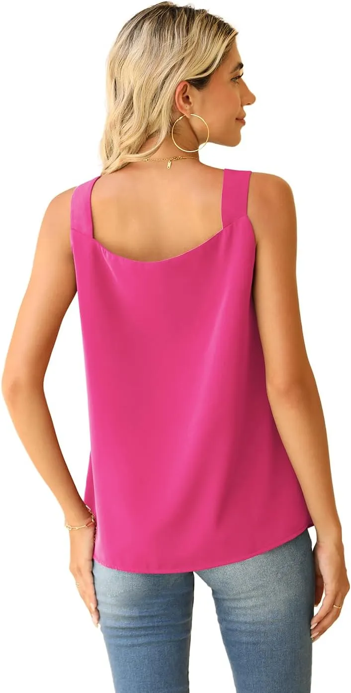 QUEZHU Blouse Tank Tops for Women Casual Summer Square Neck Chiffon Blouse Loose Flowy Sleeveless Tunic Shirts
