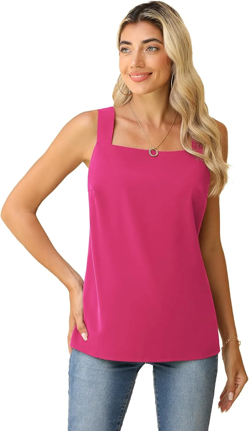 QUEZHU Blouse Tank Tops for Women Casual Summer Square Neck Chiffon Blouse Loose Flowy Sleeveless Tunic Shirts