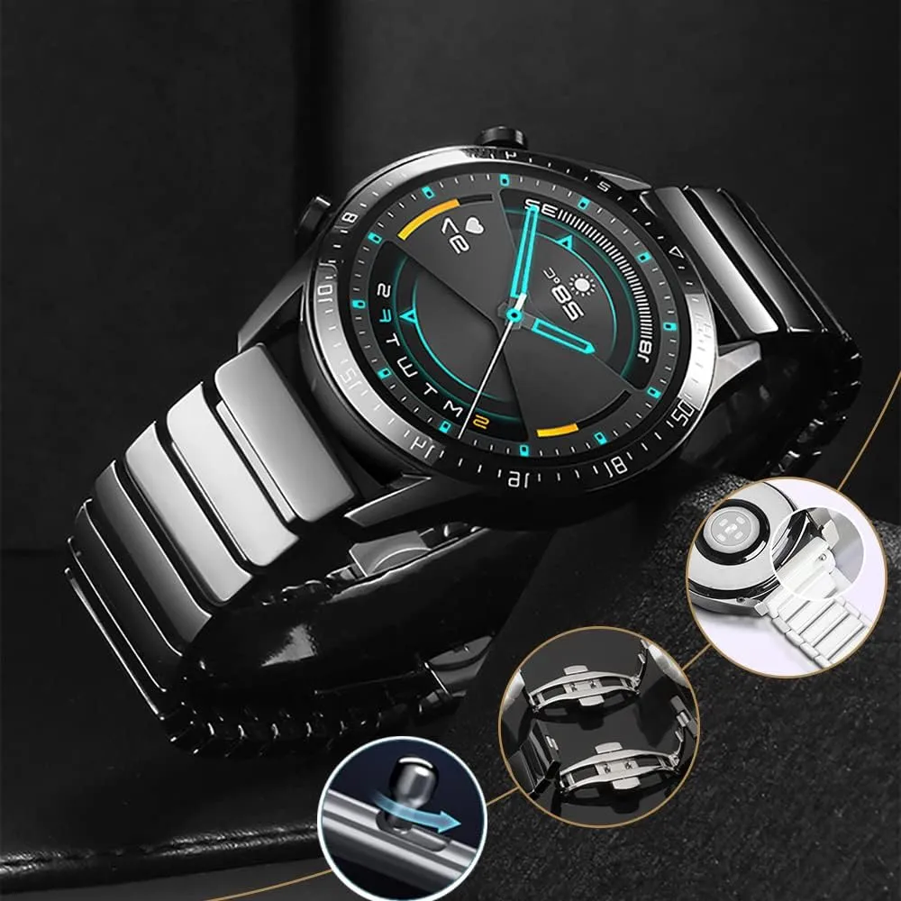 Quick Release Ceramic Watch Band 20mm 22mm Watch Strap Butterfly Buckle Wristbands for Women Men Black White