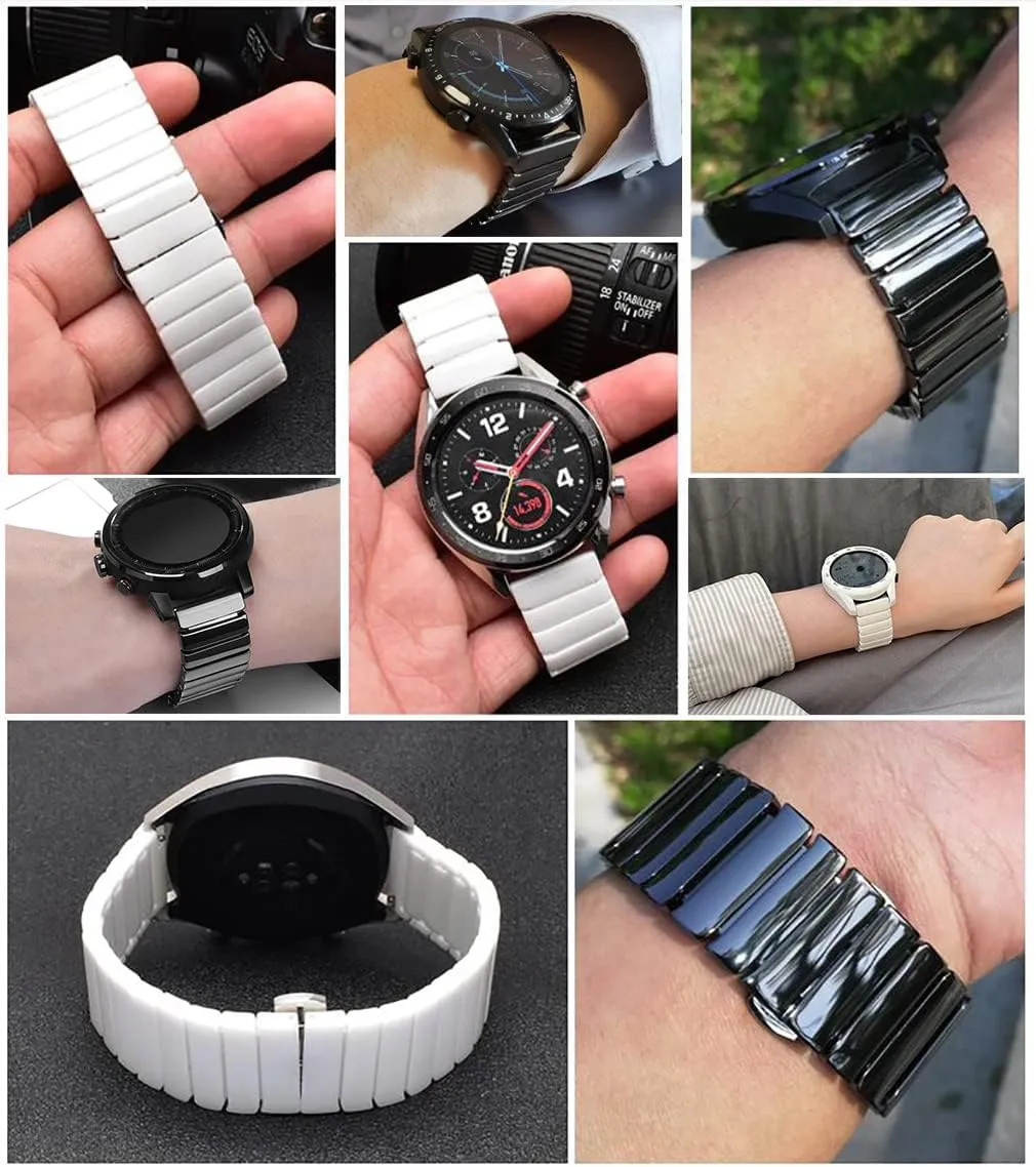 Quick Release Ceramic Watch Band 20mm 22mm Watch Strap Butterfly Buckle Wristbands for Women Men Black White