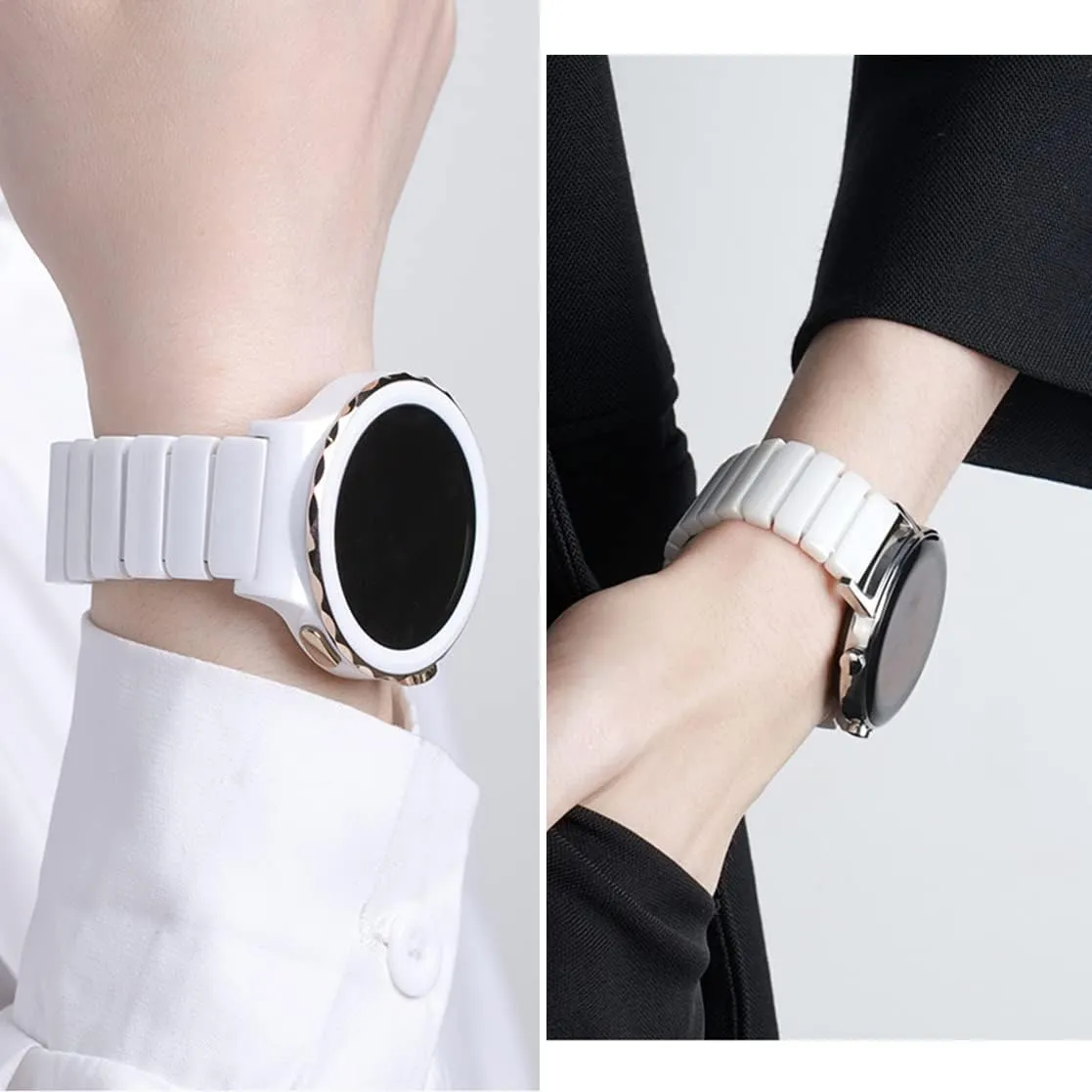 Quick Release Ceramic Watch Band 20mm 22mm Watch Strap Butterfly Buckle Wristbands for Women Men Black White