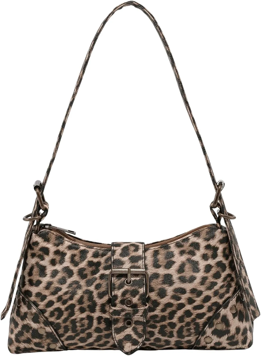 QWINEE Women's Studded Y2k Purse Rivet Hobo Purse Punk Leather Shoulder Bag with Buckle