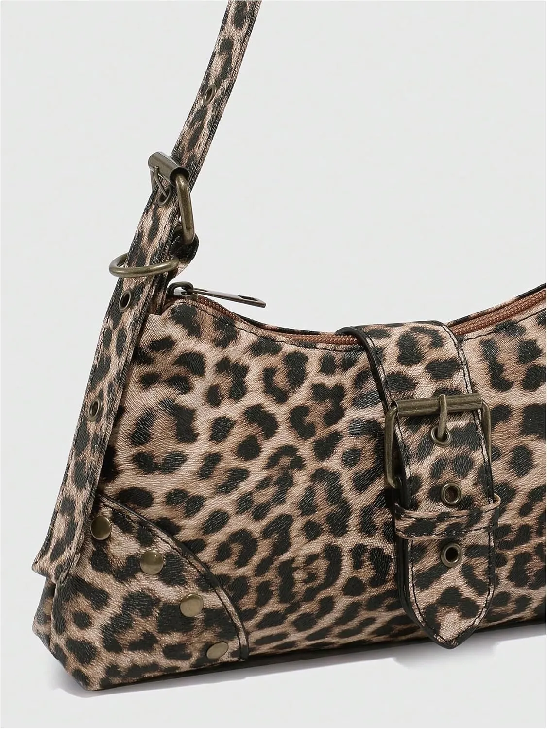 QWINEE Women's Studded Y2k Purse Rivet Hobo Purse Punk Leather Shoulder Bag with Buckle