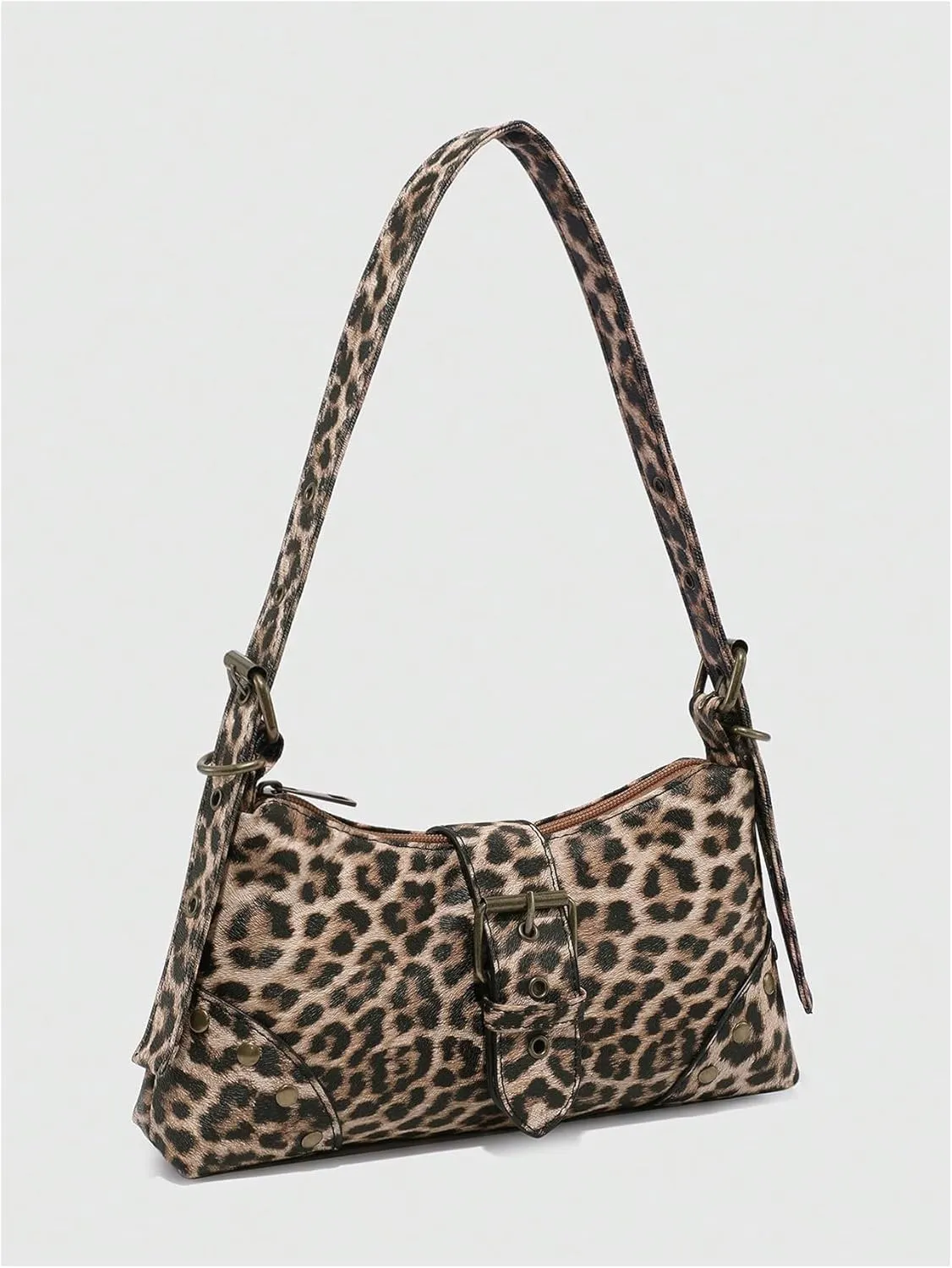 QWINEE Women's Studded Y2k Purse Rivet Hobo Purse Punk Leather Shoulder Bag with Buckle