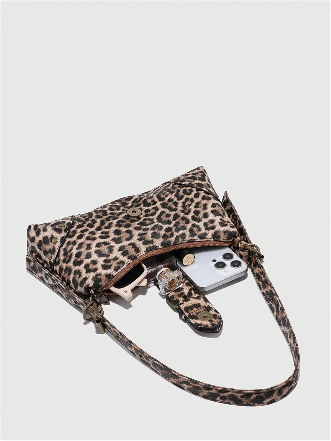 QWINEE Women's Studded Y2k Purse Rivet Hobo Purse Punk Leather Shoulder Bag with Buckle
