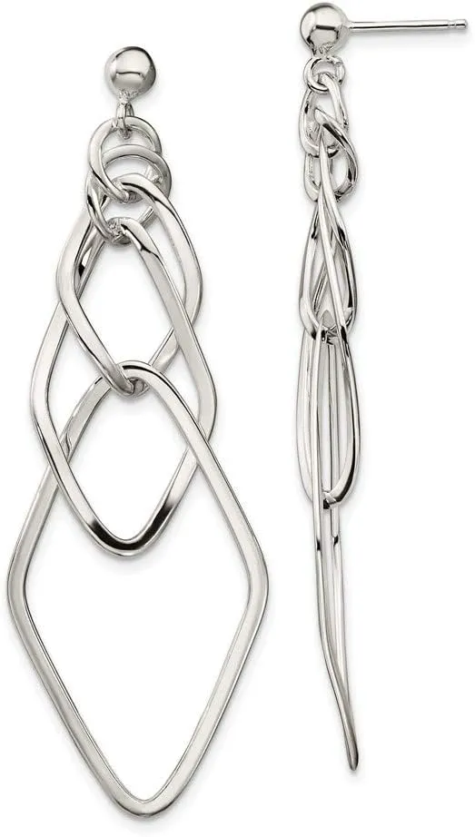 Real 925 Sterling Silver Geometric Studs Post Dangle Earrings - 62mm x 20mm
