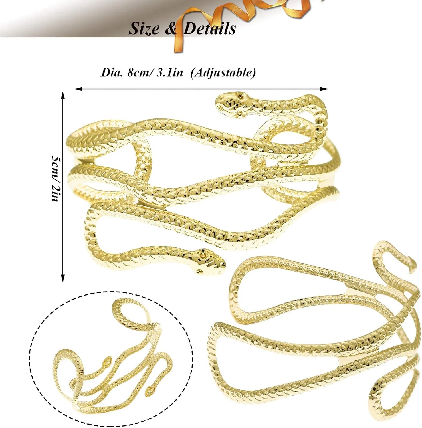 RechicGu Chic Egypt Cleopatra Swirl Snake Arm Cuff Armlet Armband Open Bangle Bracelet 8cm Polycarbonate