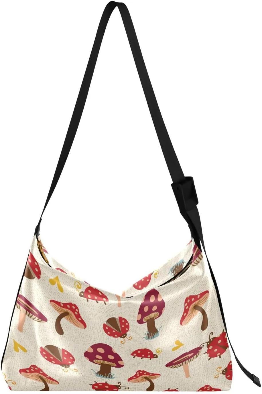 Red Mushrooms Hobo Crossbody Bags for Women Leather Large Shoulder Bag Cross Body Lady Bugs Trendy Womens Tote Bags Handbag for Travel Shopping