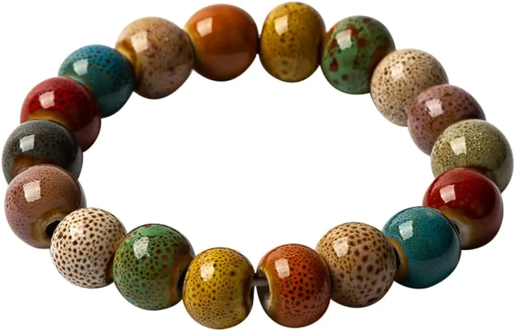 Retro Ceramic Beads Bracelets Ethnic Style Porcelain Beads Bracelet for Men Women, Handmade Beaded Stretch Bracelets