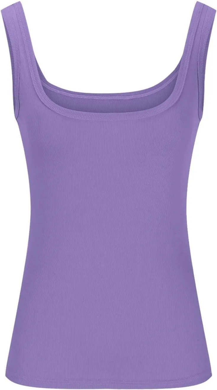 Ribbed Tank Tops for Women Sleeveless Compression Shirt Lightweight Workout Shirts Slim Fit Scoop Neck Tank Top