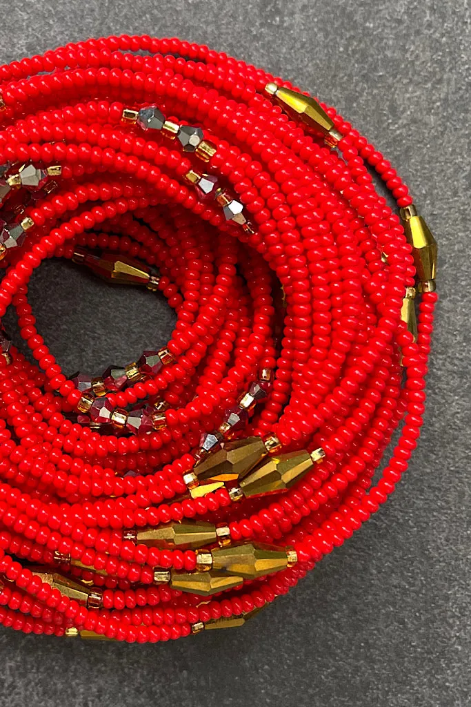 Rich Auntie Red Tie On Waist Beads