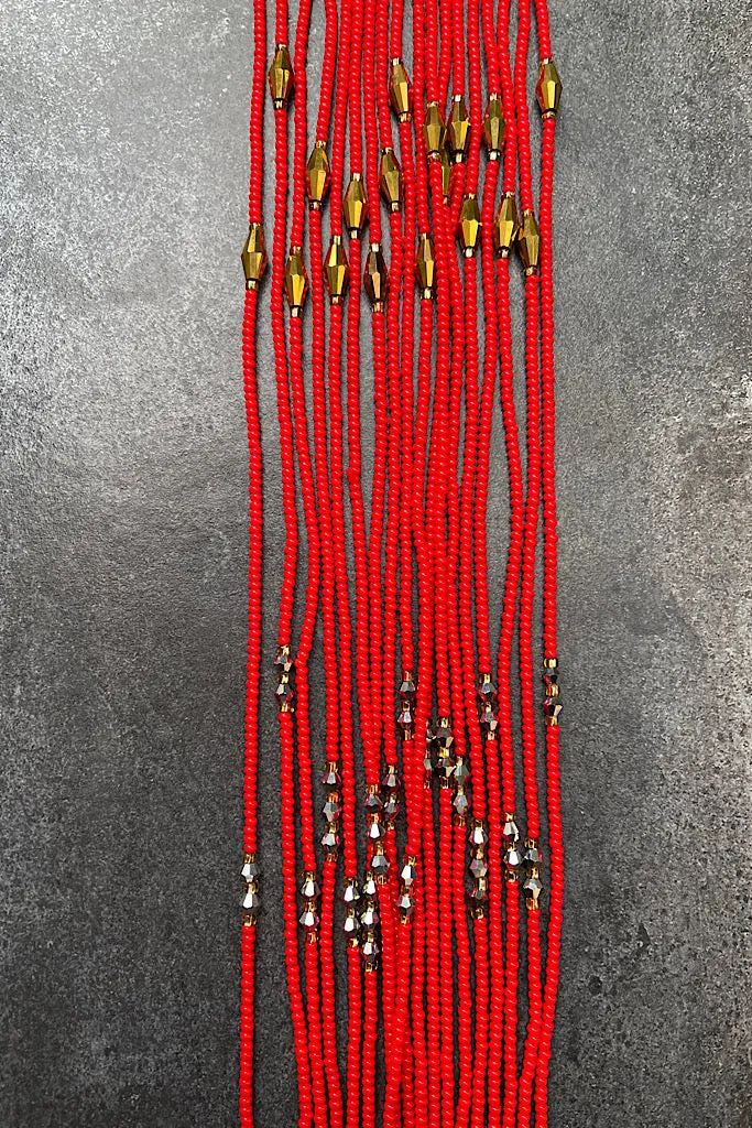 Rich Auntie Red Tie On Waist Beads